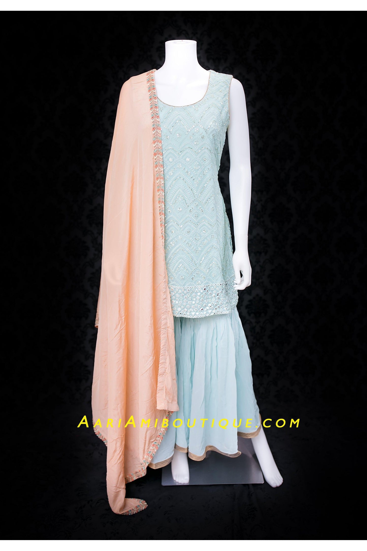 Ice and Spice Blue Gharara Set-AariAmi Boutique