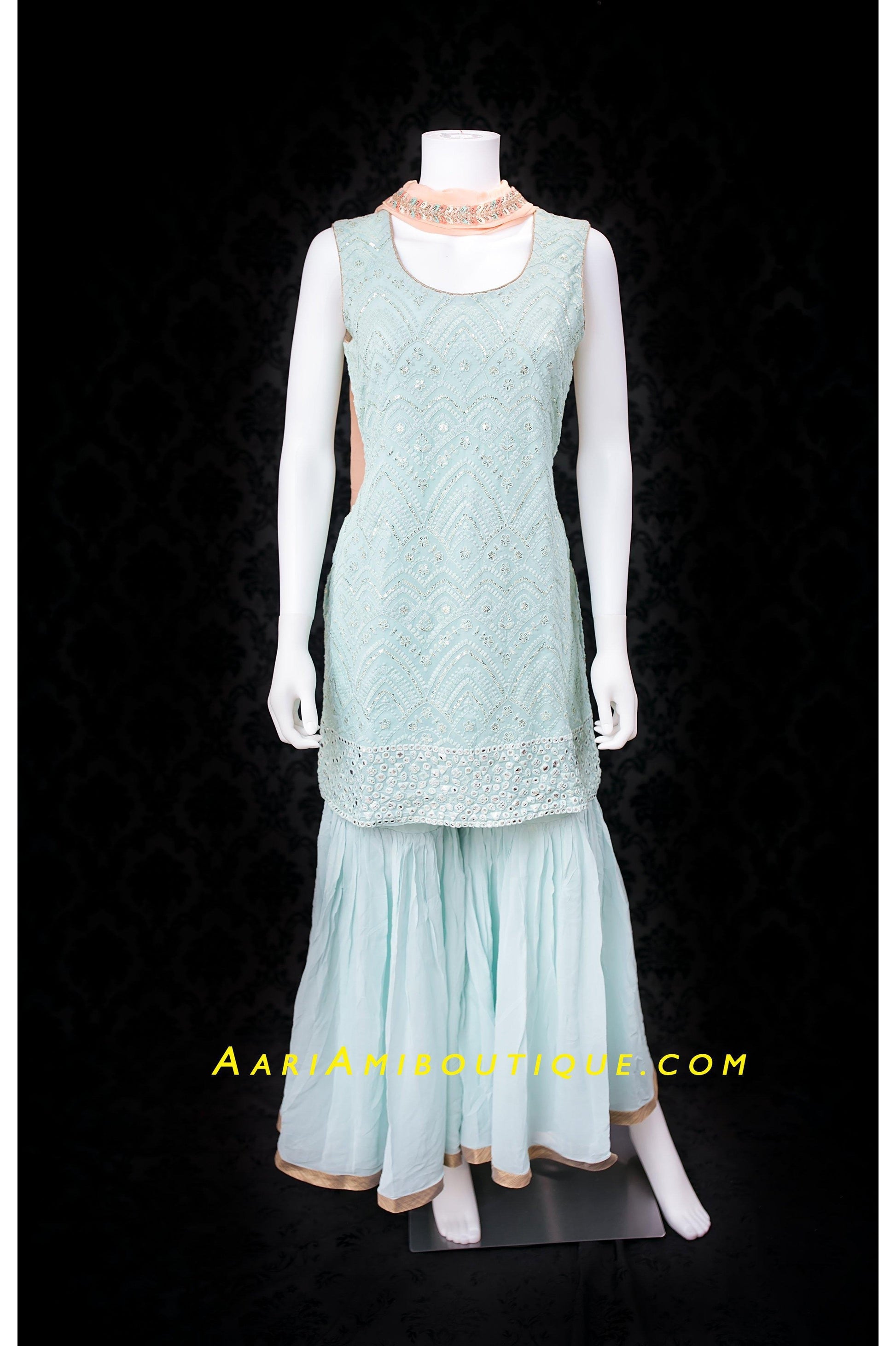 Ice and Spice Blue Gharara Set-AariAmi Boutique