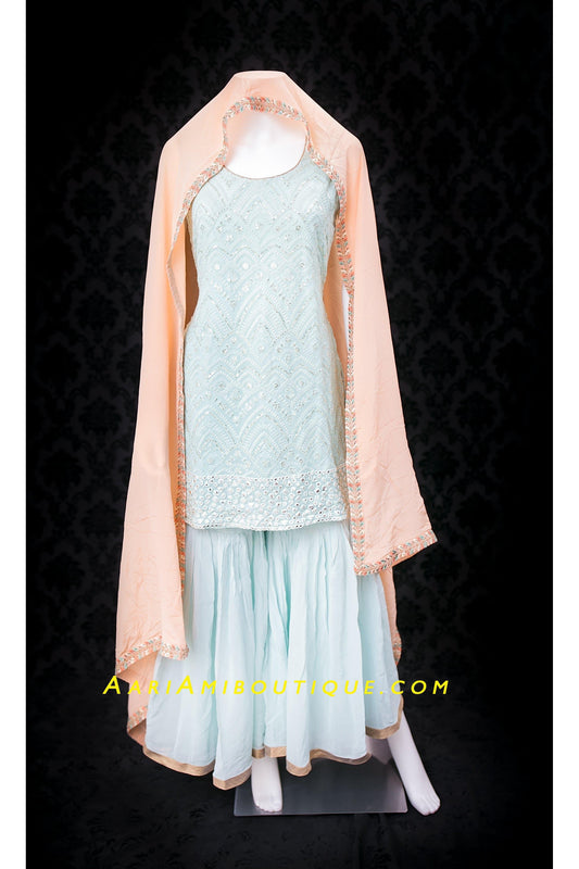 Ice and Spice Blue Gharara Set-AariAmi Boutique