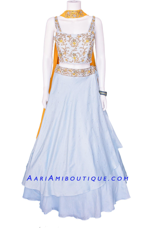 Illustrious Ice-Blue Silk Lehenga Set-AariAmi Boutique