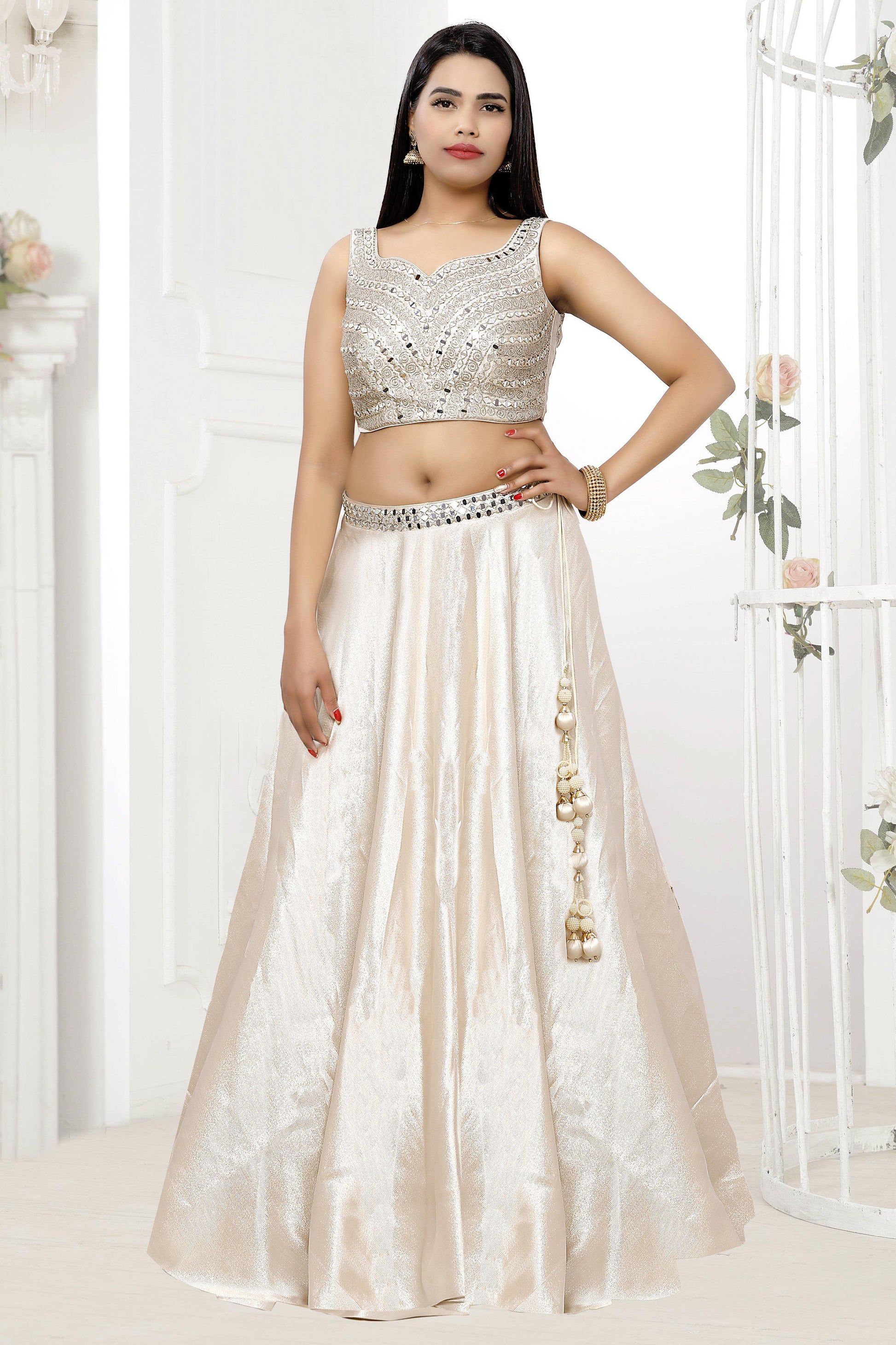 Ivory Mirrorwork Lehenga Set-AariAmi Boutique