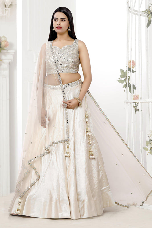 Ivory Mirrorwork Lehenga Set-AariAmi Boutique