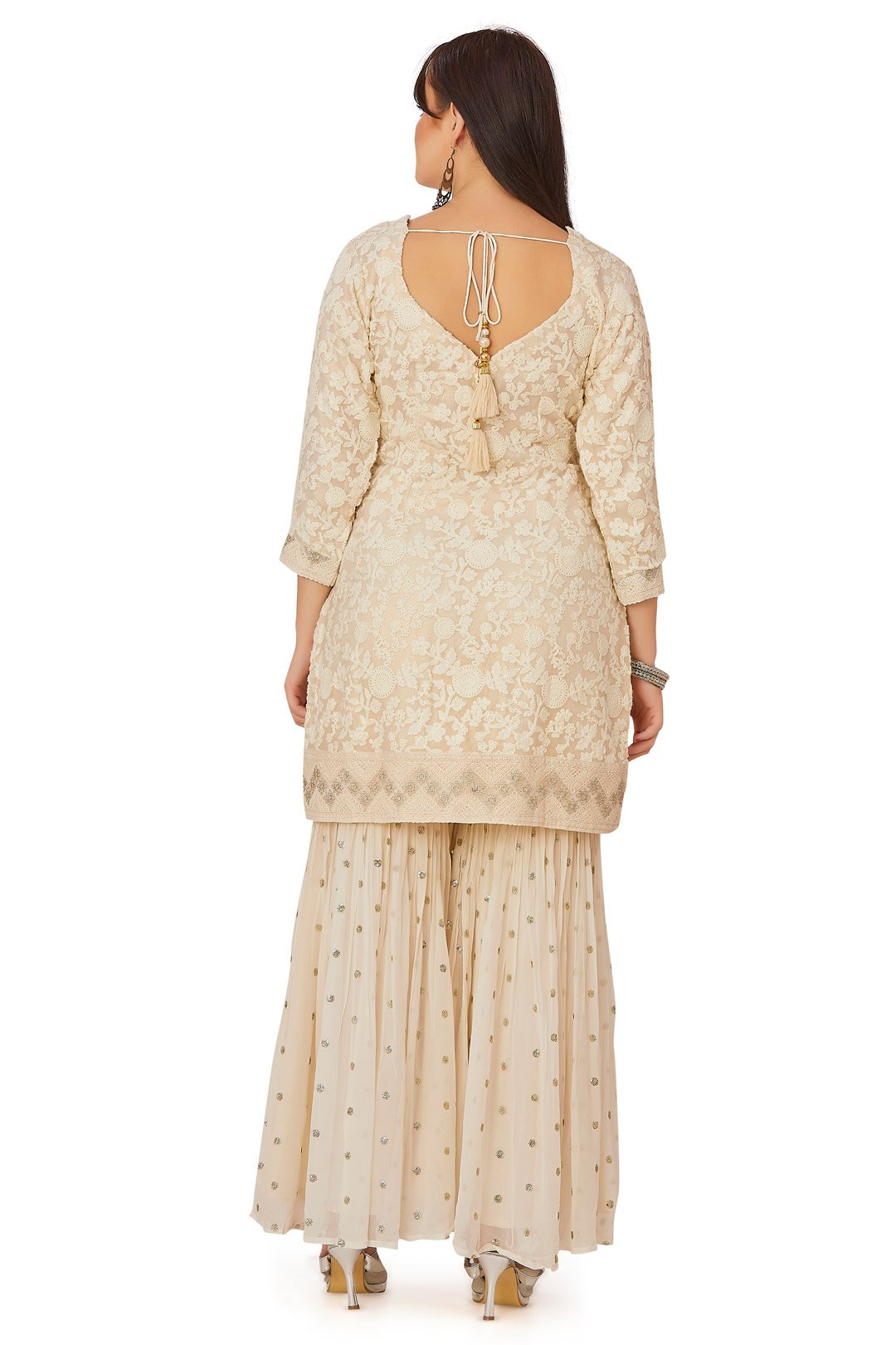 Ivory White Satin Embroidered Gharara Set-AariAmi Boutique