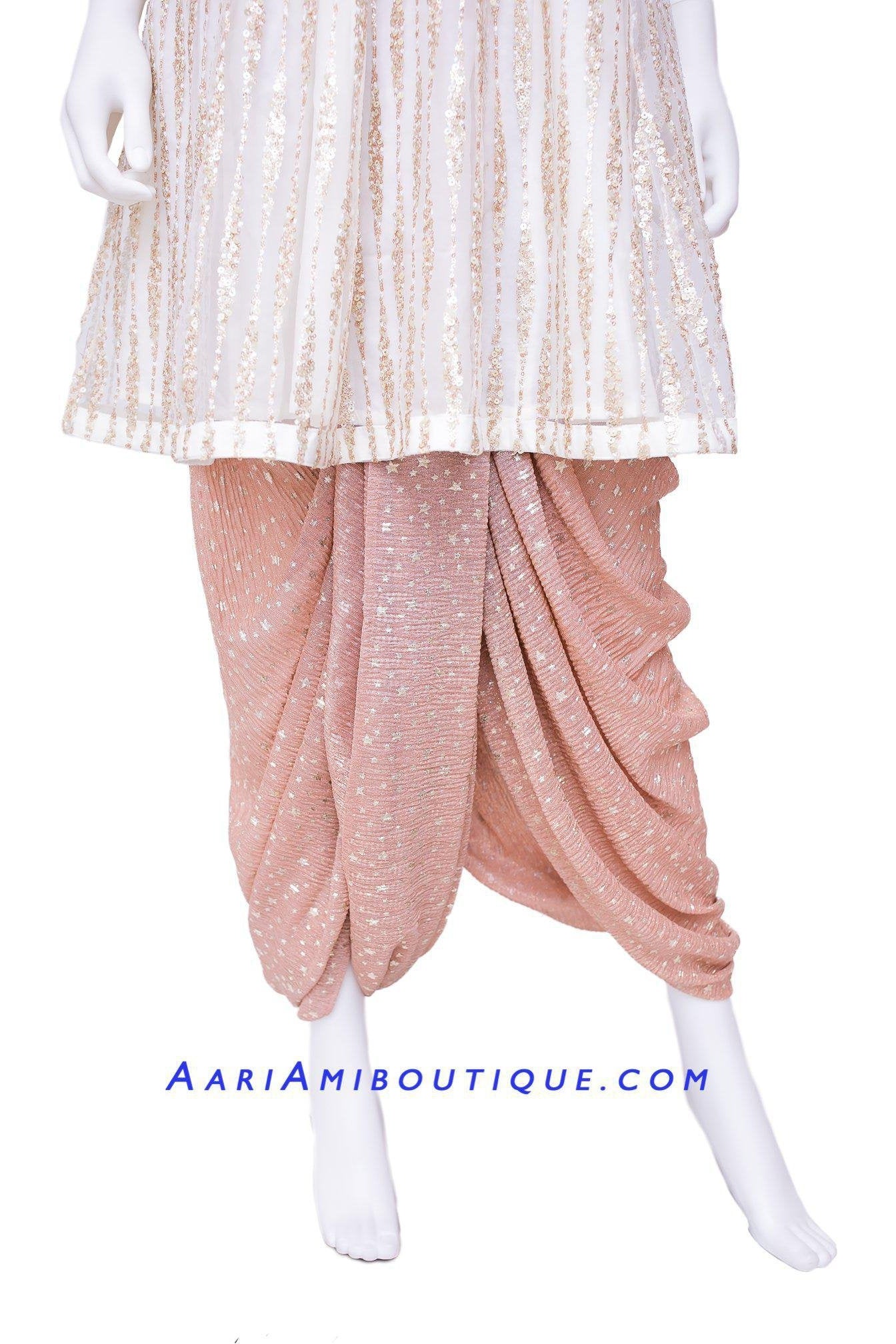 Ivory and Dusty Pink Shimmering Dhoti Kurta Set-AariAmi Boutique