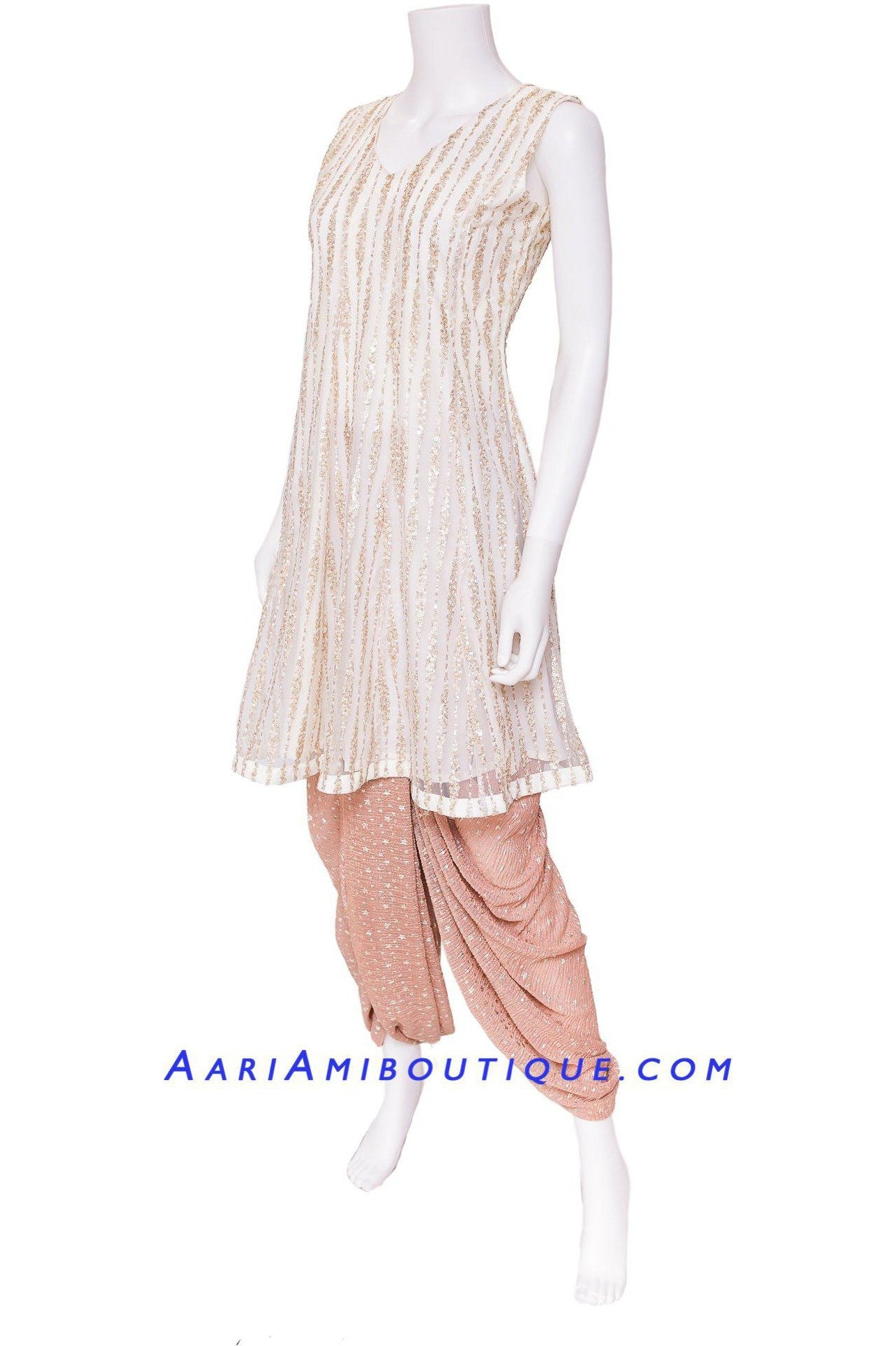 Ivory and Dusty Pink Shimmering Dhoti Kurta Set-AariAmi Boutique