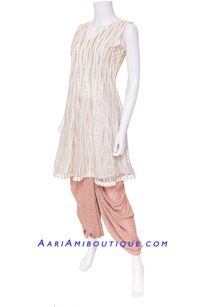 Ivory and Dusty Pink Shimmering Dhoti Kurta Set-AariAmi Boutique