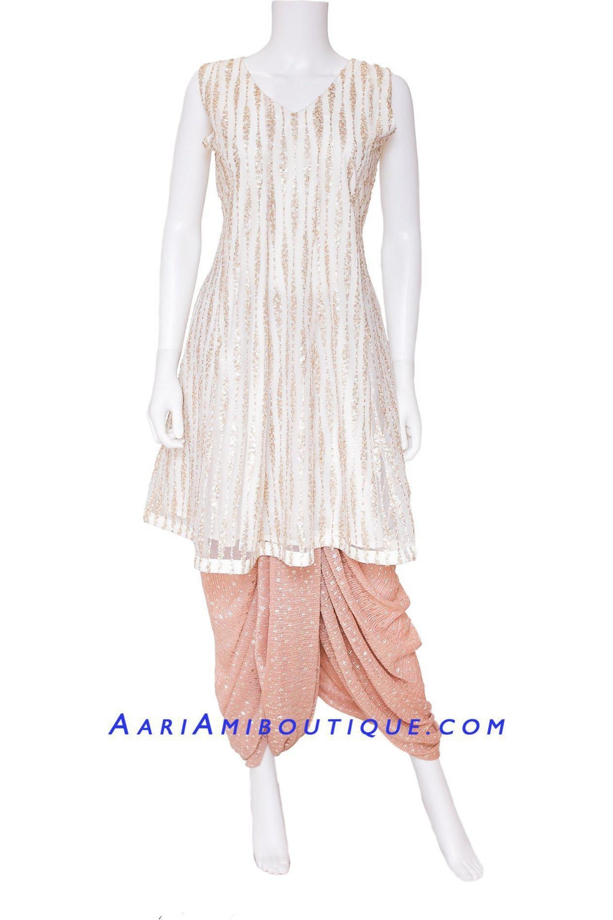 Ivory and Dusty Pink Shimmering Dhoti Kurta Set-AariAmi Boutique