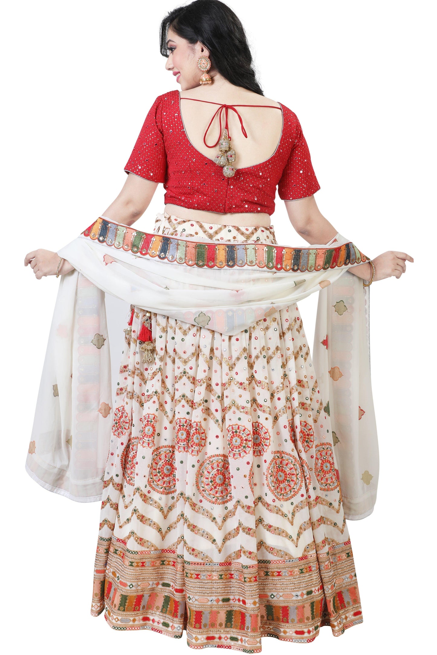 Ivory with multi color gorgeous Lehenga Set-AariAmi Boutique