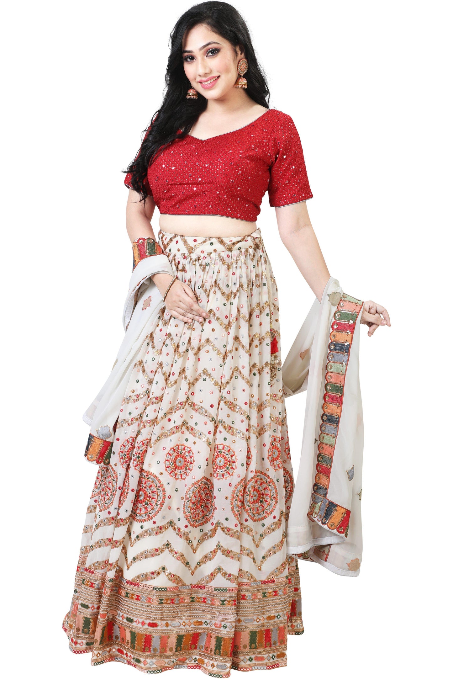 Ivory with multi color gorgeous Lehenga Set-AariAmi Boutique
