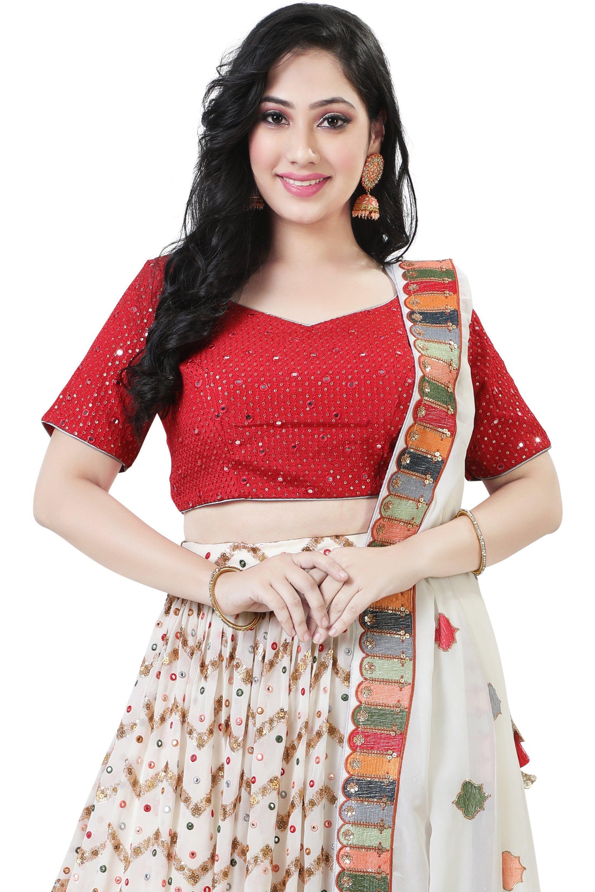 Ivory with multi color gorgeous Lehenga Set-AariAmi Boutique