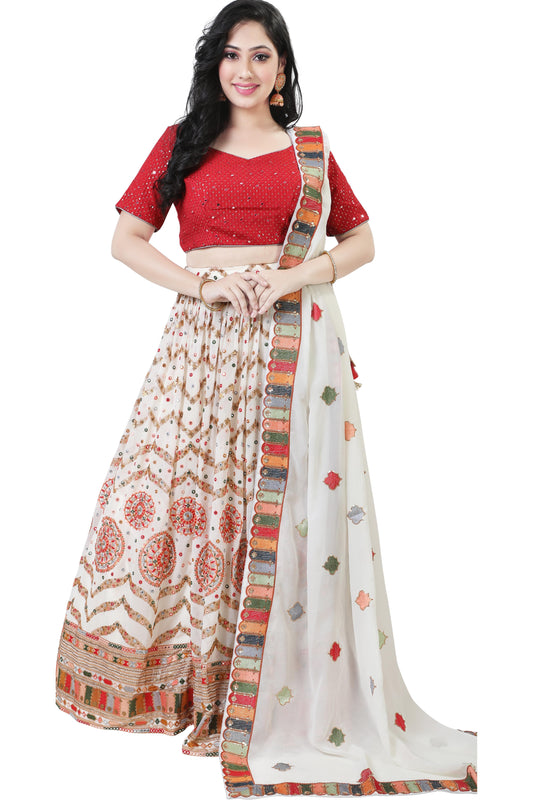 Ivory with multi color gorgeous Lehenga Set-AariAmi Boutique