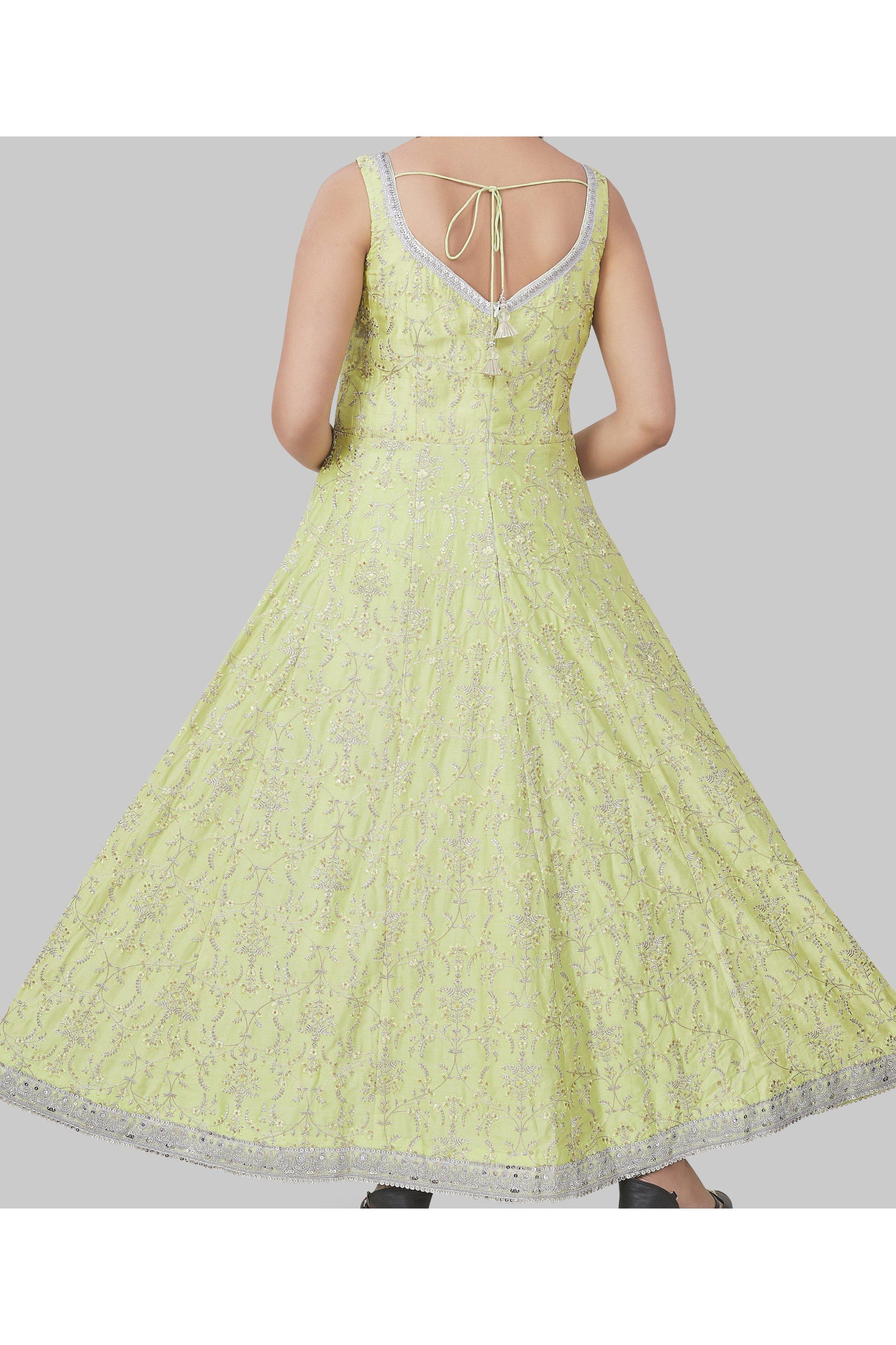 Lime Green with Silver Embroidery Anarkali Set-AariAmi Boutique