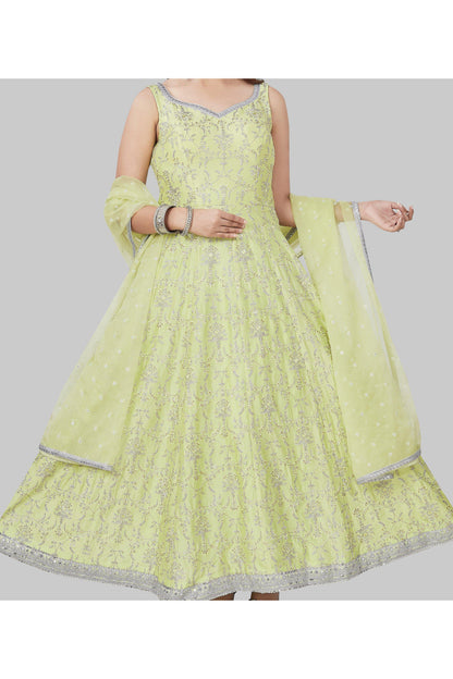 Lime Green with Silver Embroidery Anarkali Set-AariAmi Boutique
