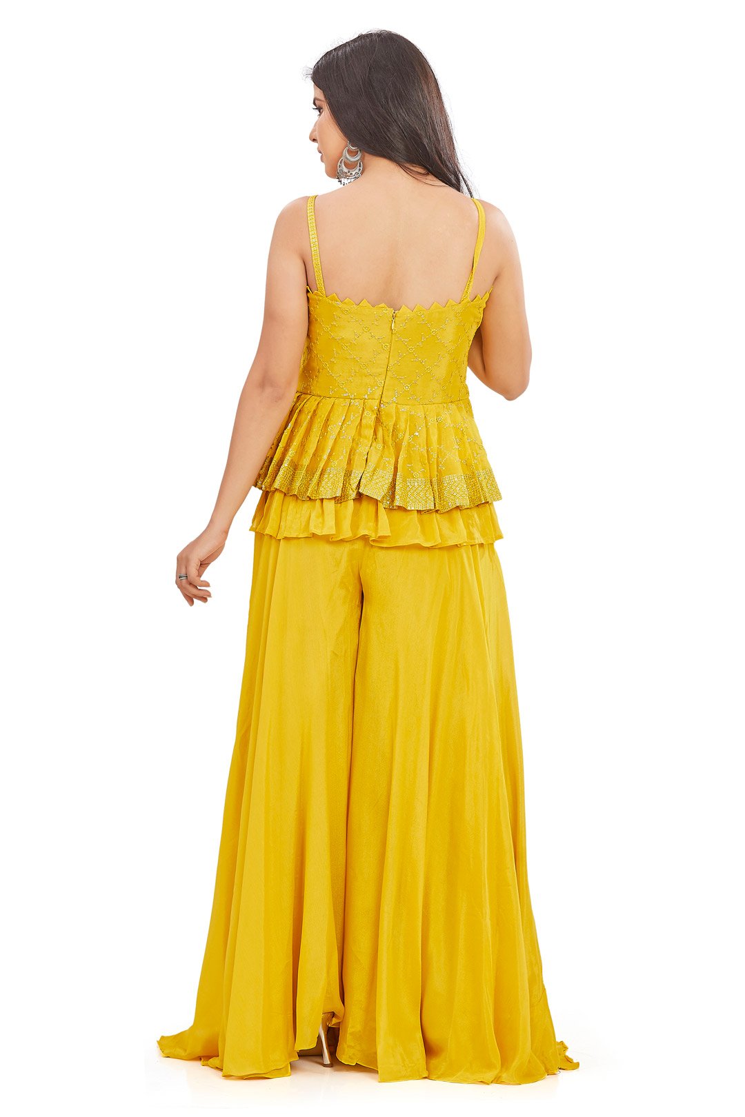 Luminous Layered Yellow Peplum Top Palazzo Set-AariAmi Boutique