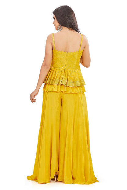 Luminous Layered Yellow Peplum Top Palazzo Set-AariAmi Boutique