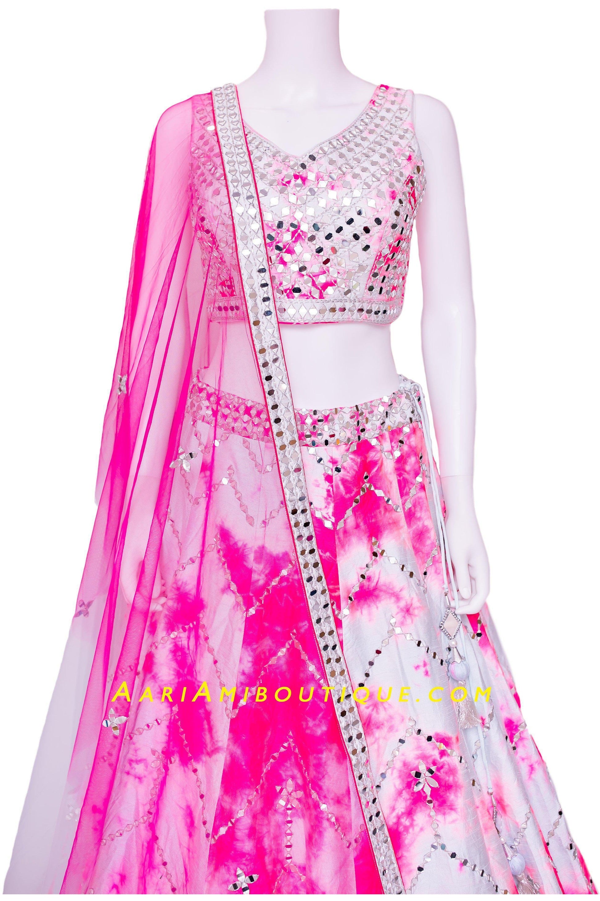 Luminous Mirror-Work Tie-Dye Lehenga Set-AariAmi Boutique