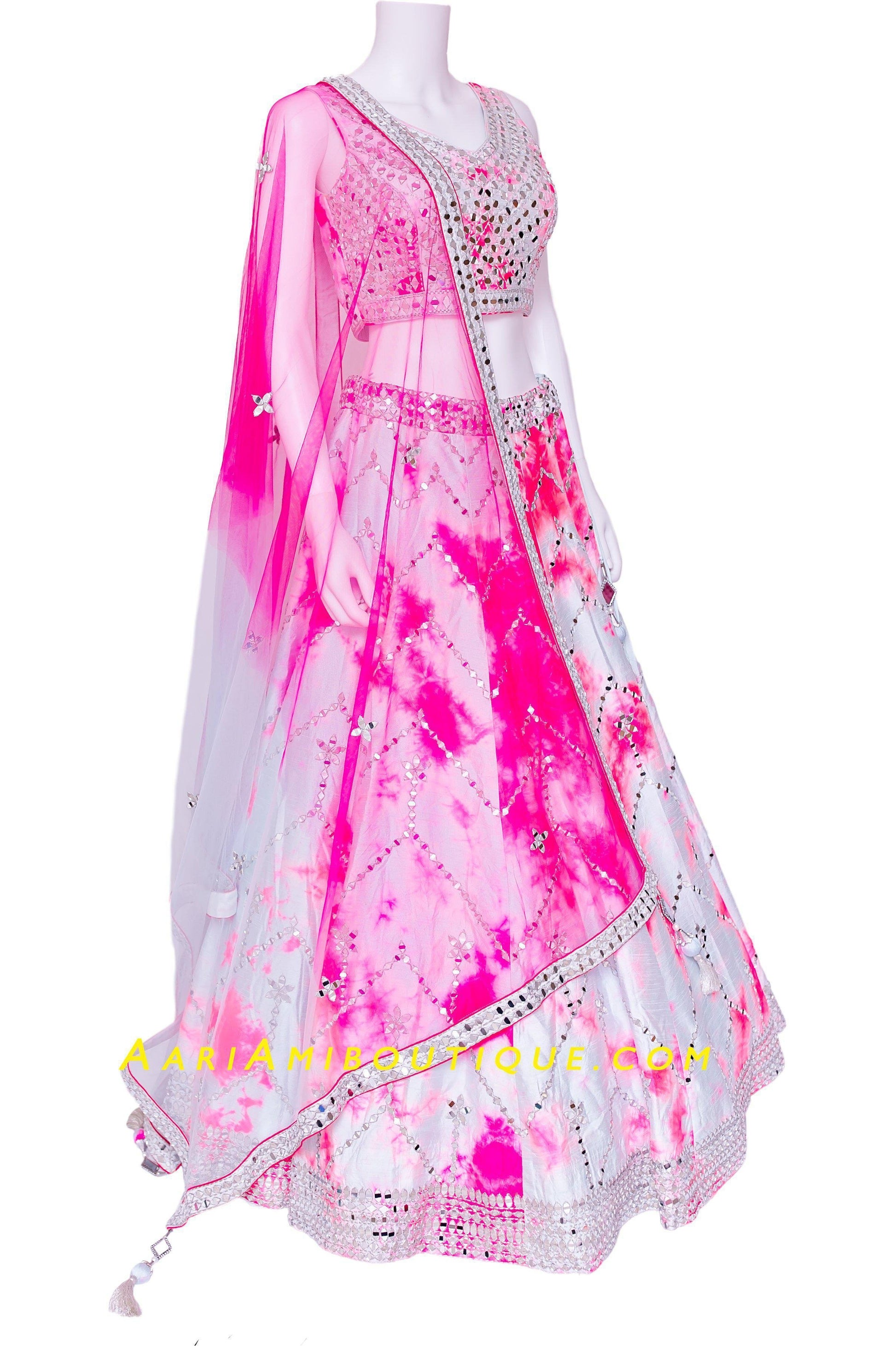 Luminous Mirror-Work Tie-Dye Lehenga Set-AariAmi Boutique