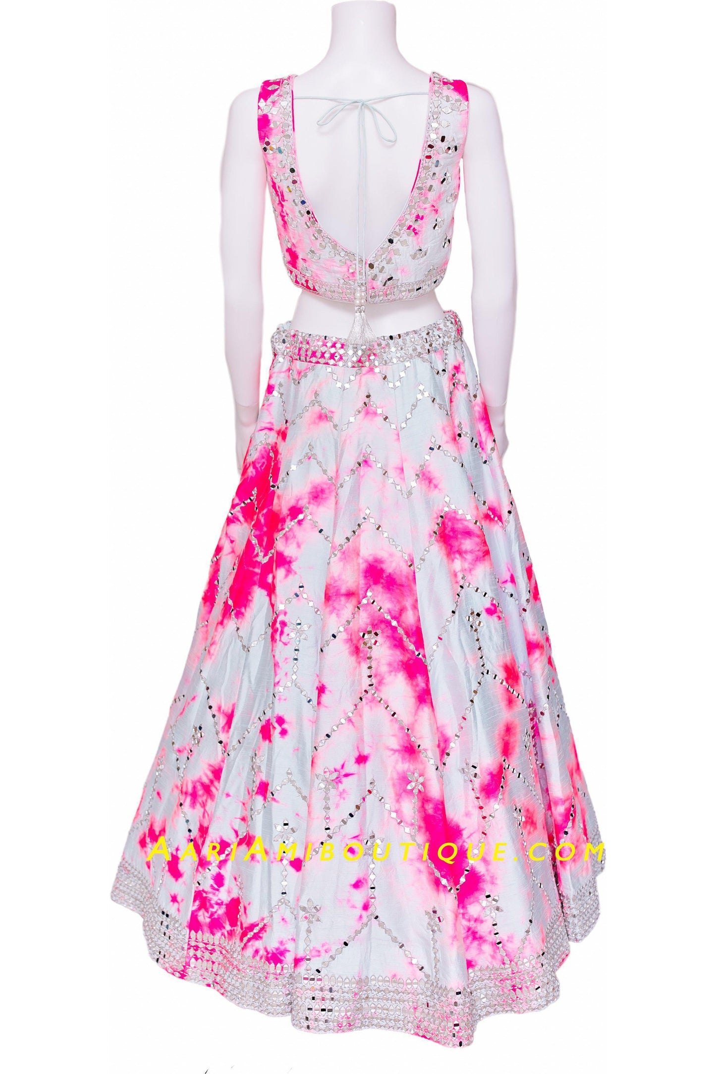 Luminous Mirror-Work Tie-Dye Lehenga Set-AariAmi Boutique