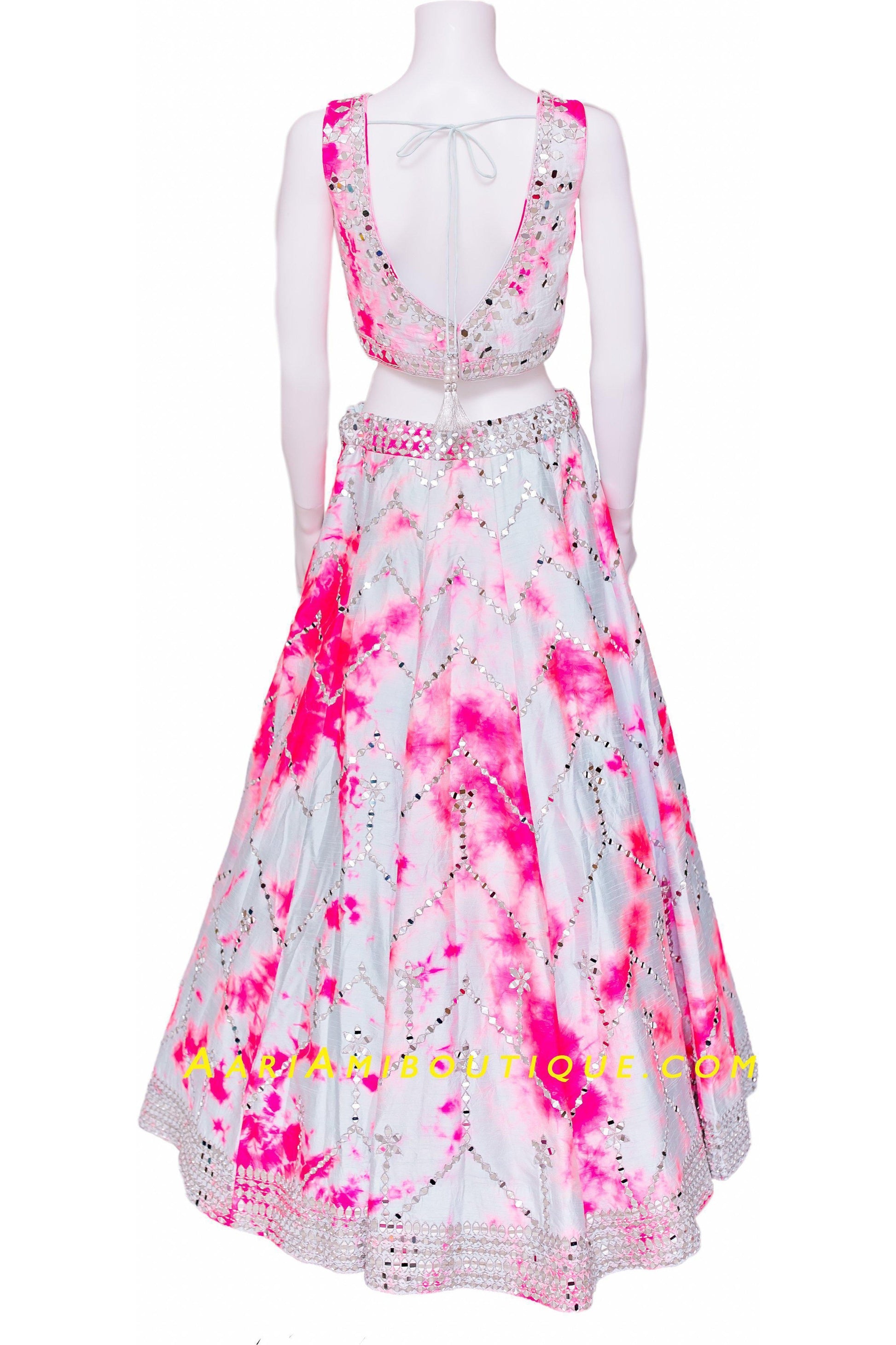 Luminous Mirror-Work Tie-Dye Lehenga Set-AariAmi Boutique