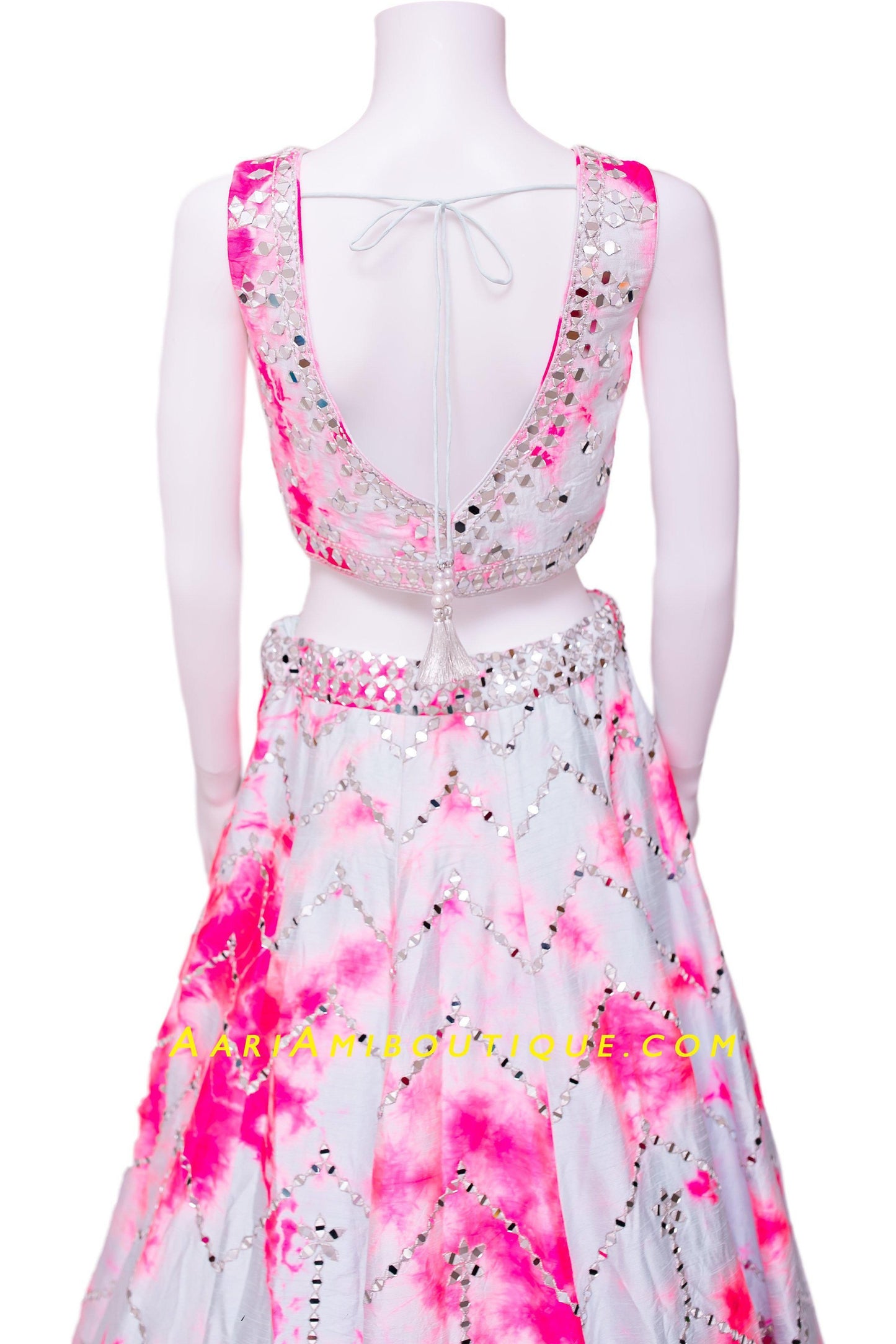 Luminous Mirror-Work Tie-Dye Lehenga Set-AariAmi Boutique