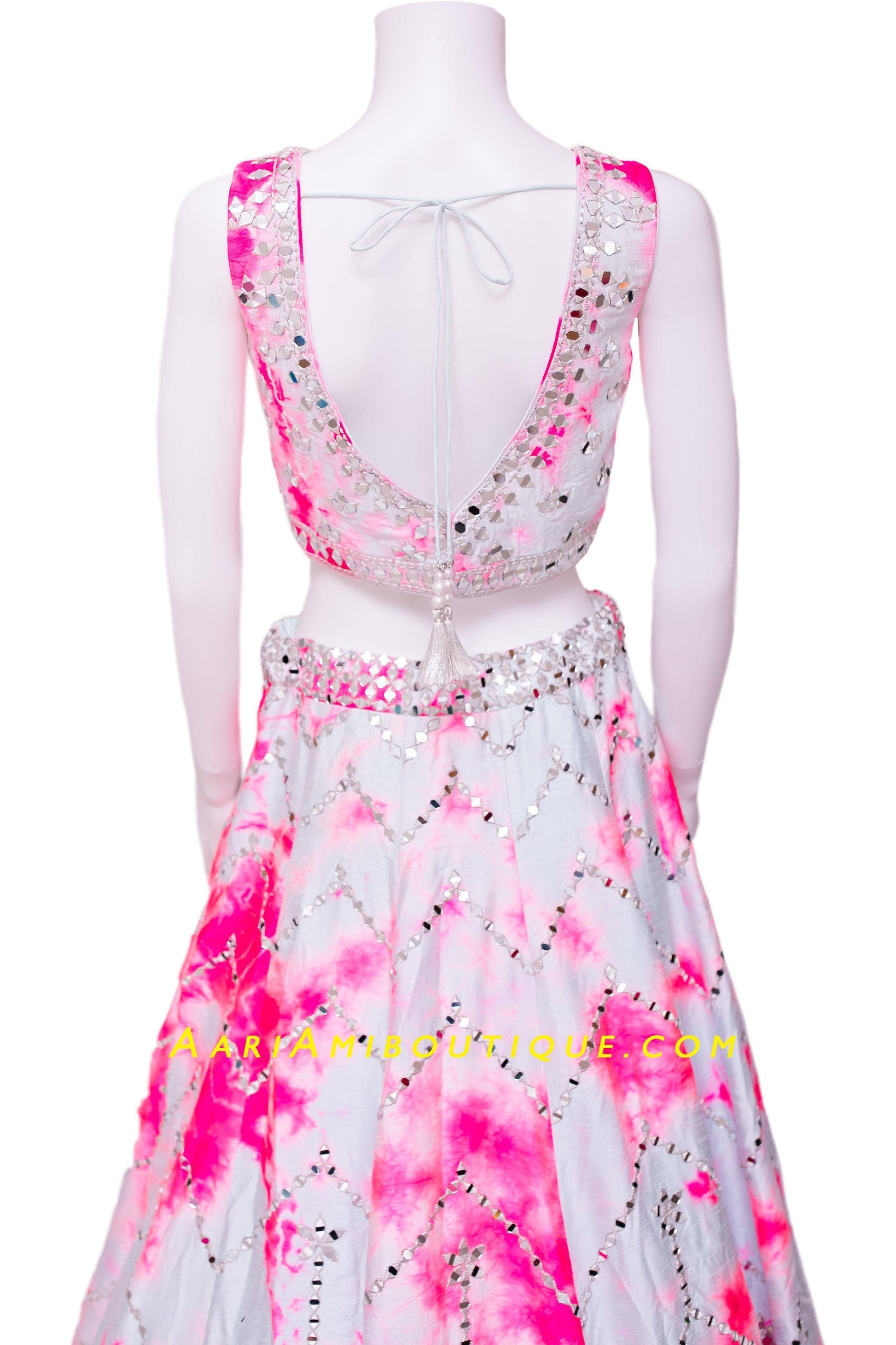 Luminous Mirror-Work Tie-Dye Lehenga Set-AariAmi Boutique