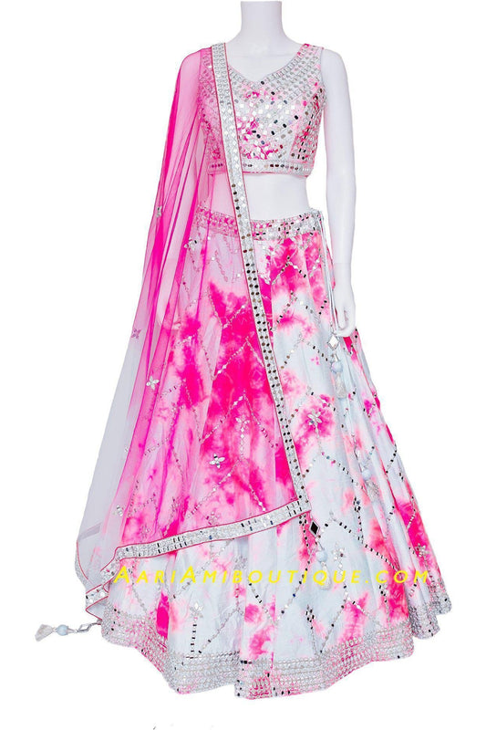 Luminous Mirror-Work Tie-Dye Lehenga Set-AariAmi Boutique