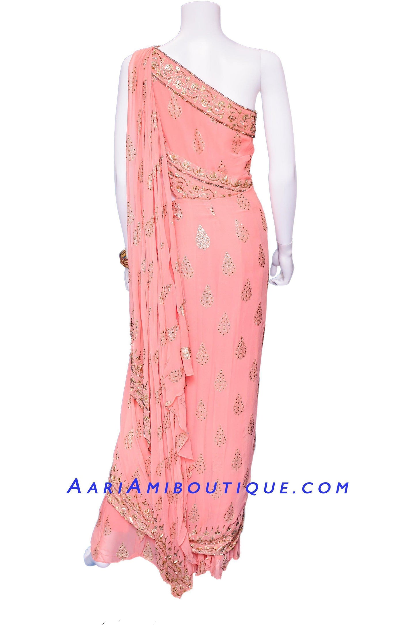 Lush Peach Saree-drape pattern dupatta Anarkali Set-AariAmi Boutique