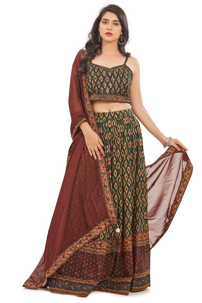 Magnificent Green and Red Mirrorwork Chaniya Choli Set-AariAmi Boutique