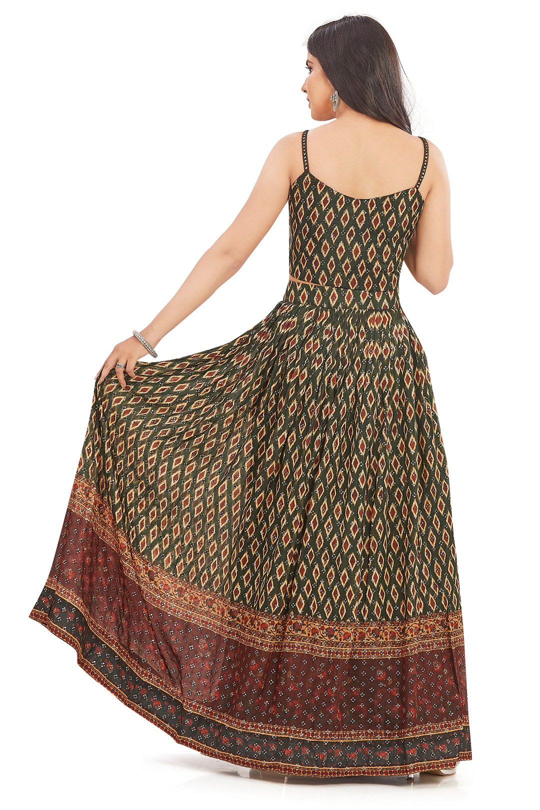 Magnificent Green and Red Mirrorwork Chaniya Choli Set-AariAmi Boutique