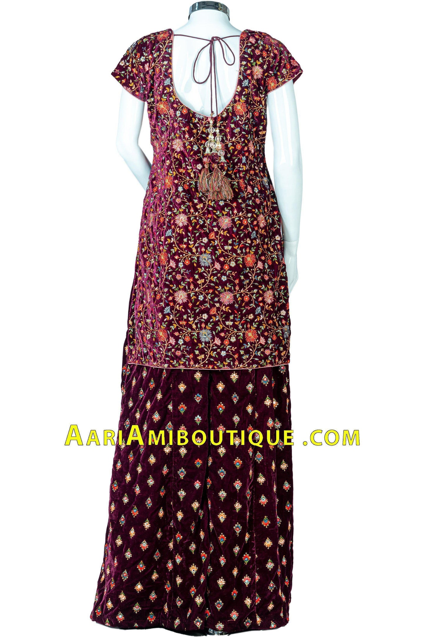 Magnificent Maroon intricate embroidery work velvet Palazzo Set-AariAmi Boutique