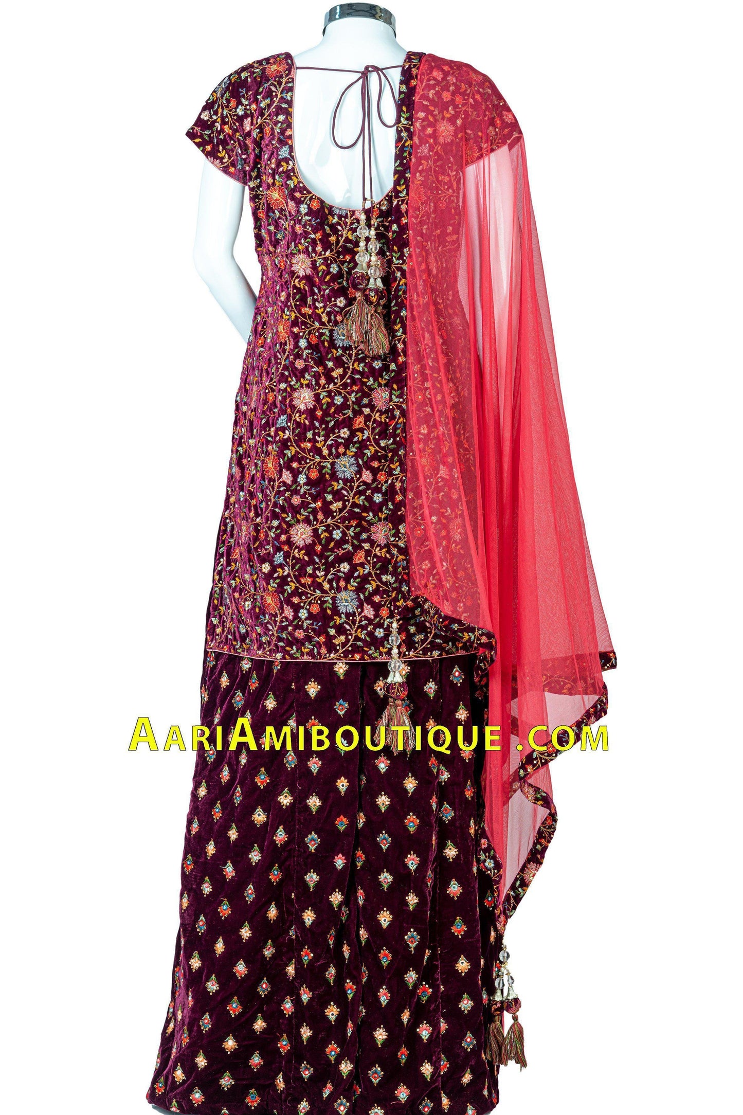 Magnificent Maroon intricate embroidery work velvet Palazzo Set-AariAmi Boutique