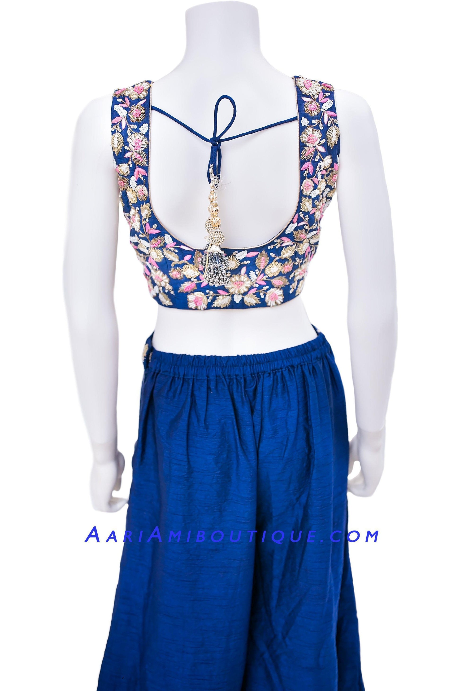 Majestic Navy Blue Embroidered Palazzo Set-AariAmi Boutique
