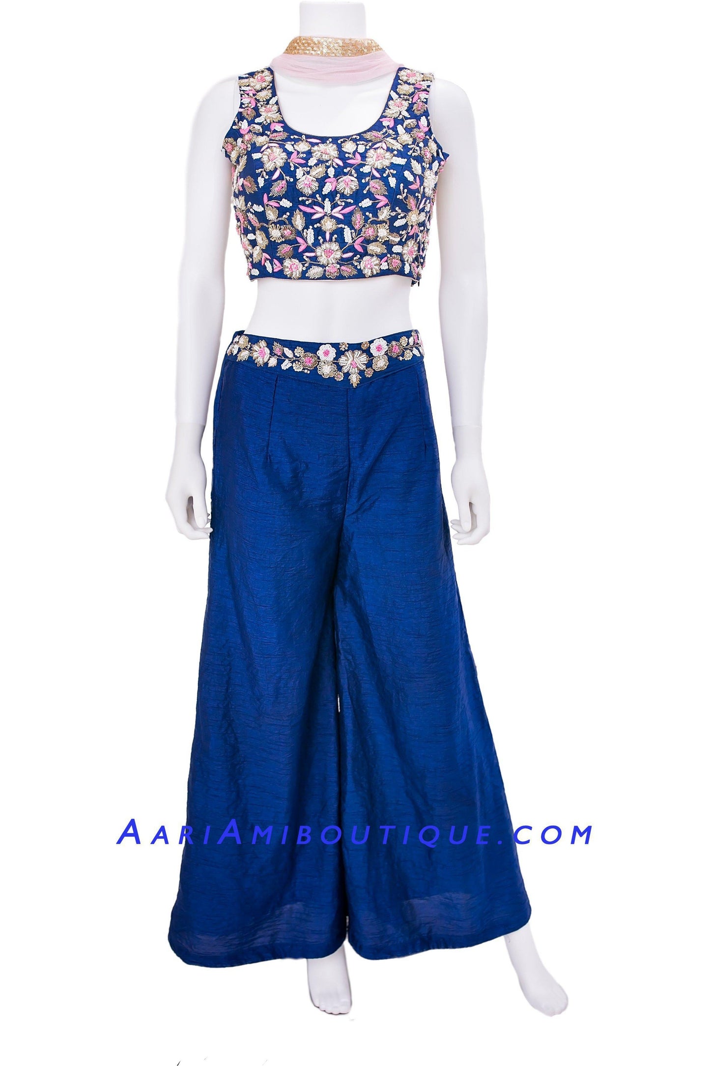 Majestic Navy Blue Embroidered Palazzo Set-AariAmi Boutique