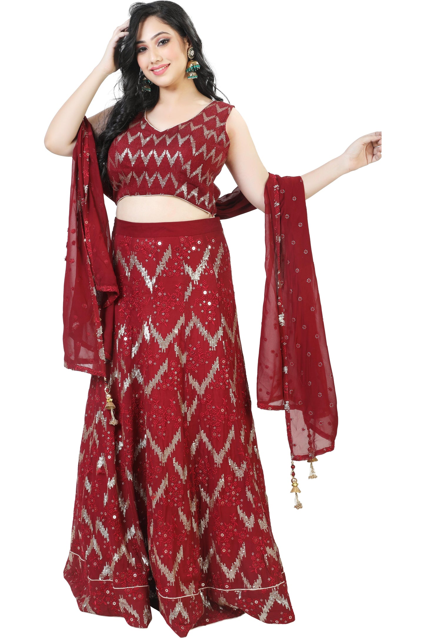 Maroon Embroidered Lehenga Set-AariAmi Boutique