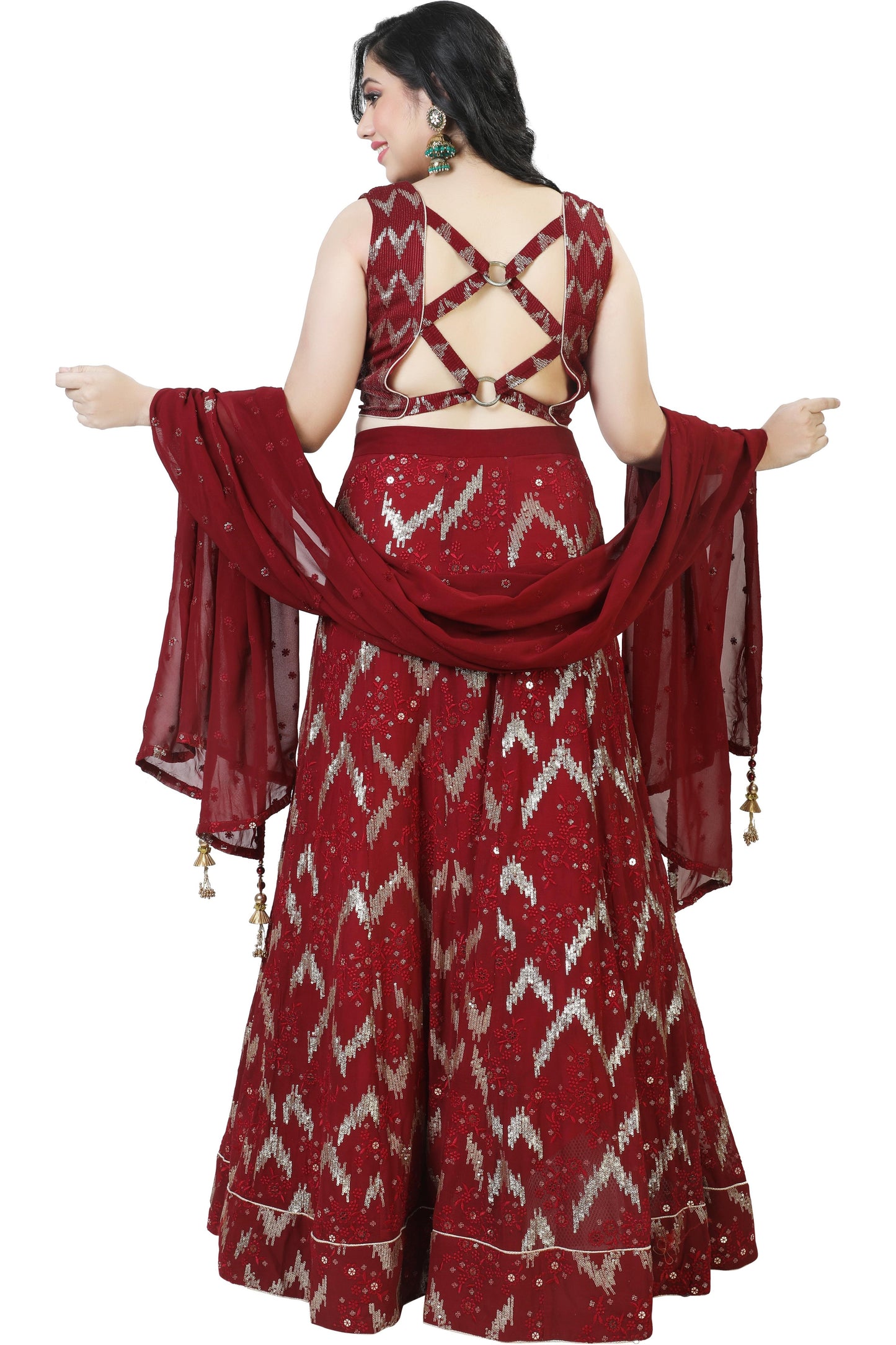 Maroon Embroidered Lehenga Set-AariAmi Boutique