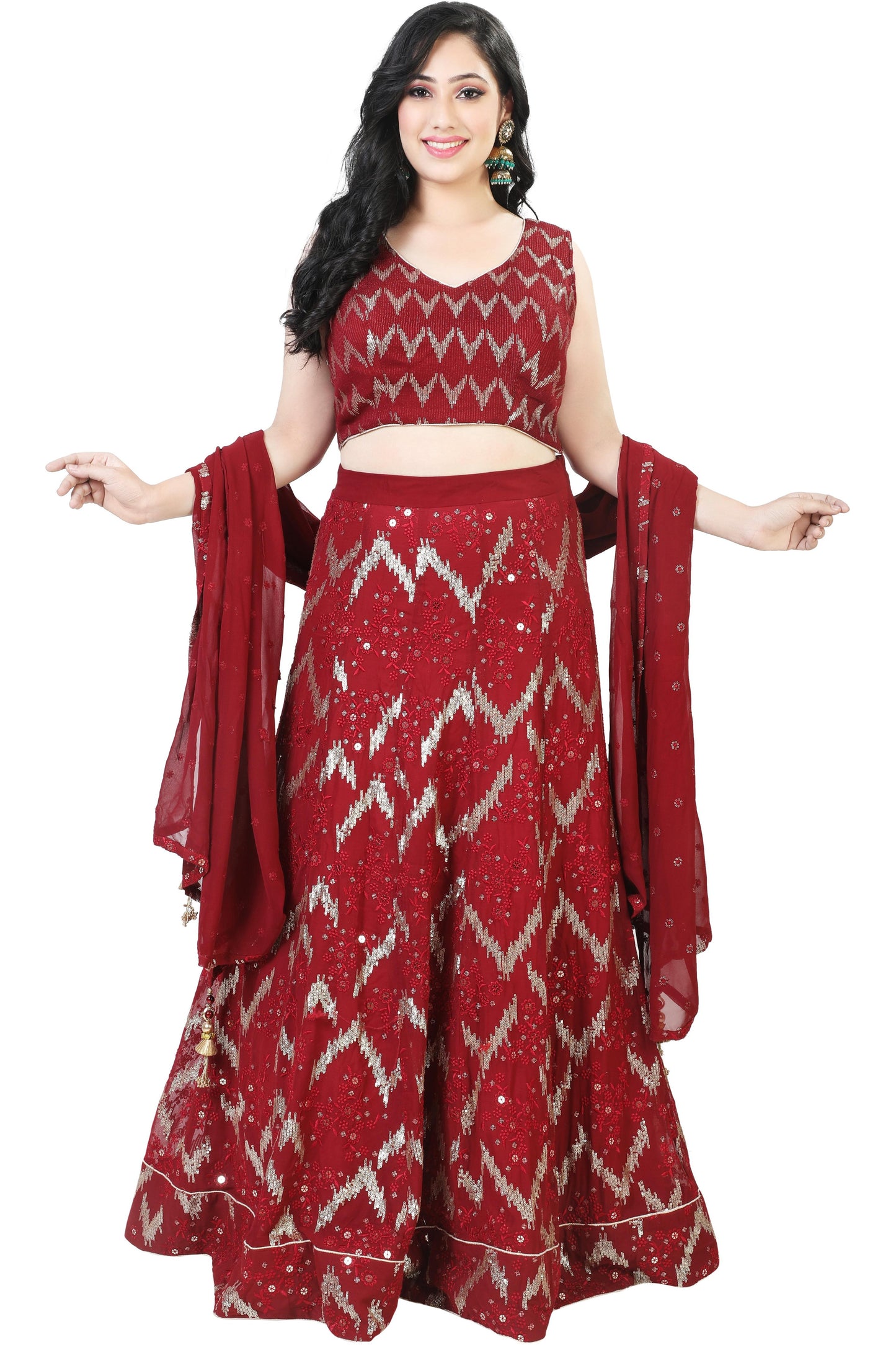 Maroon Embroidered Lehenga Set-AariAmi Boutique