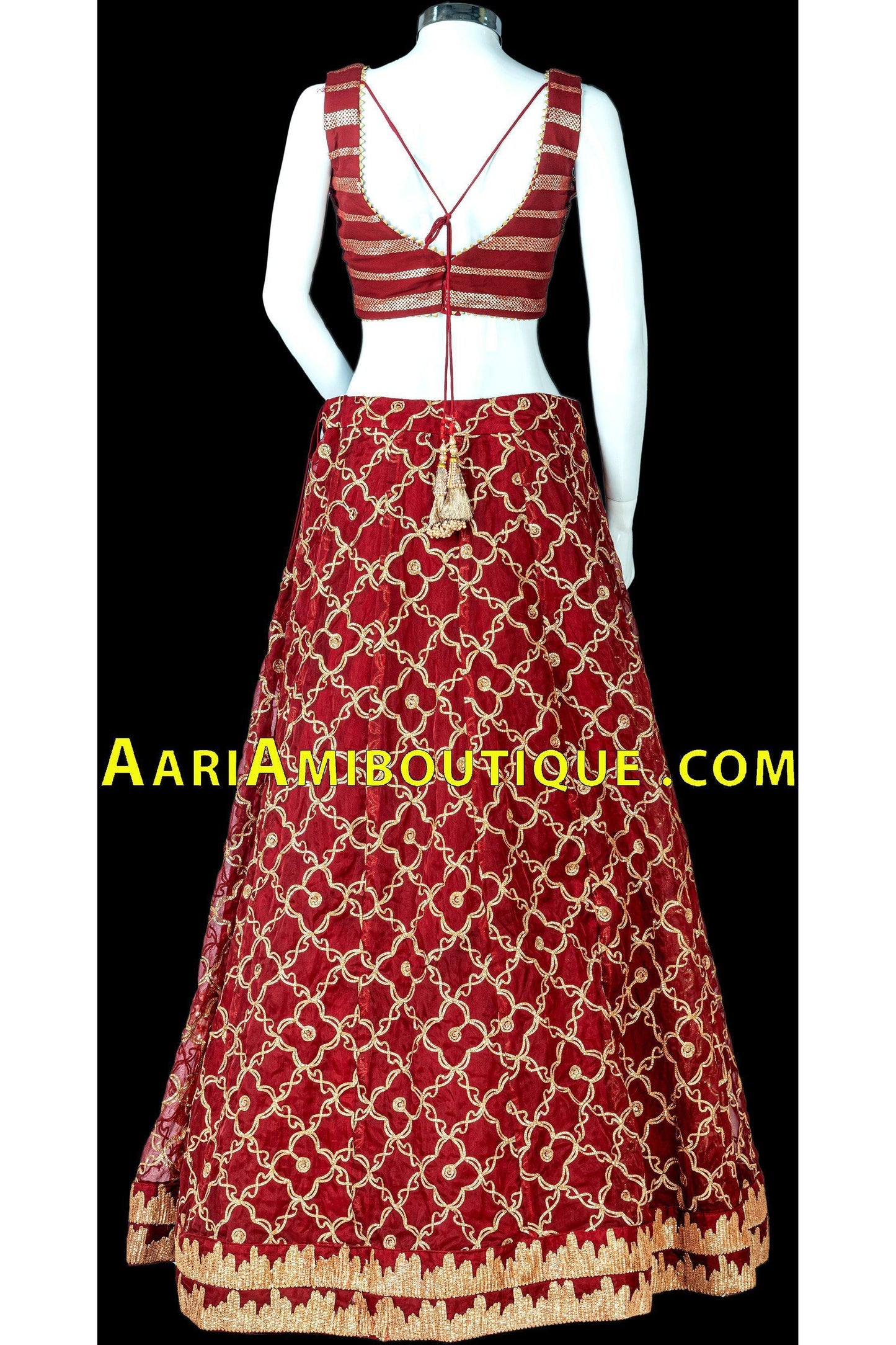 Maroon and Gold Gotawork Lehenga Set-AariAmi Boutique