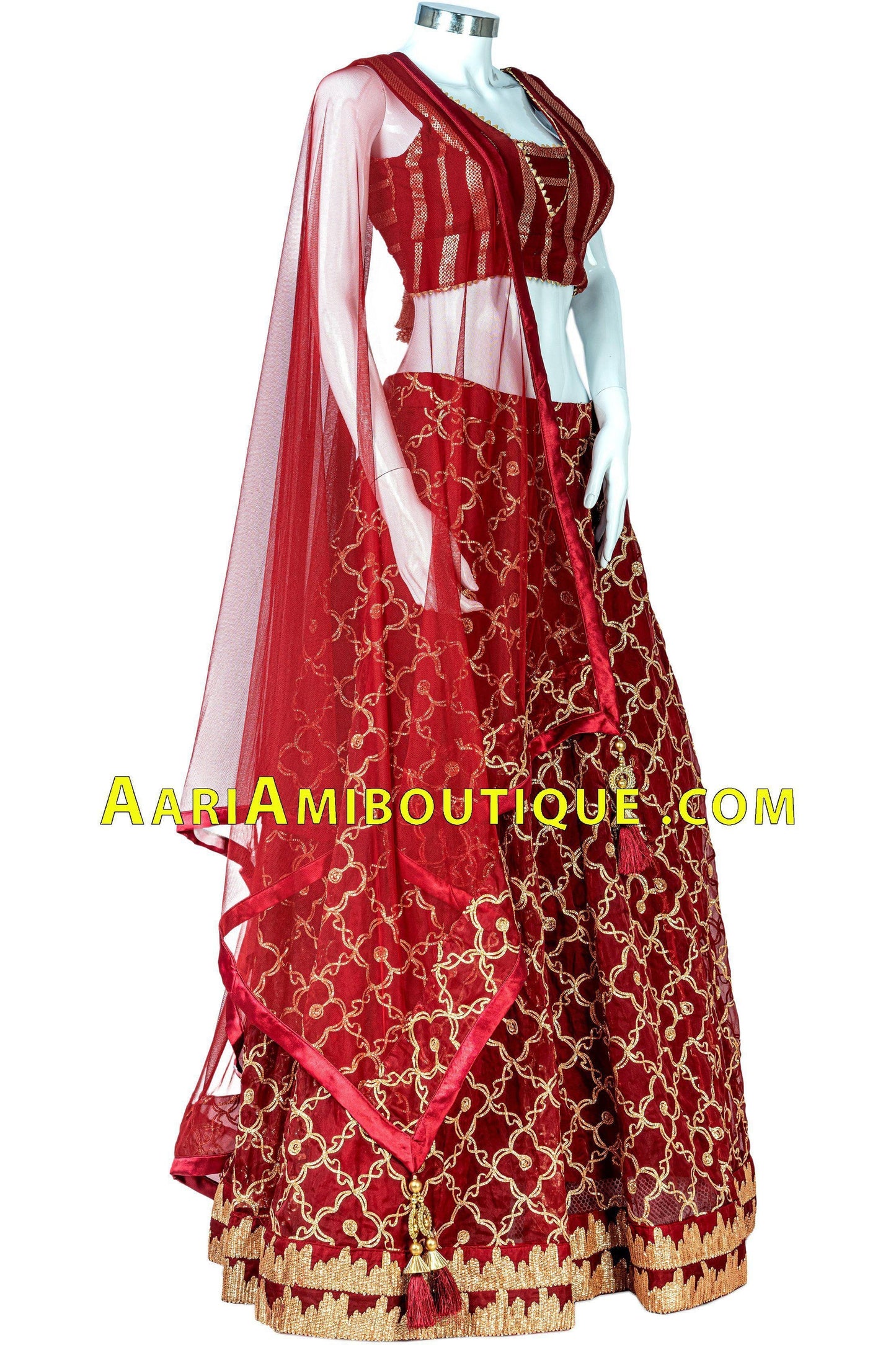 Maroon and Gold Gotawork Lehenga Set-AariAmi Boutique