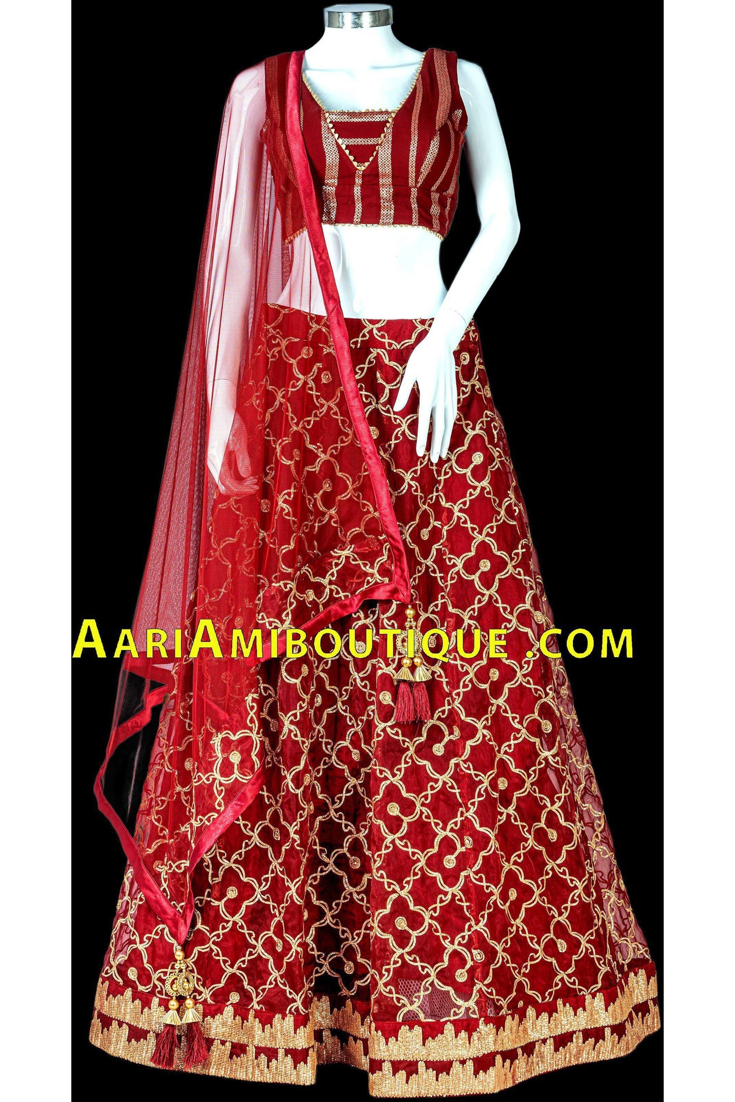 Maroon and Gold Gotawork Lehenga Set-AariAmi Boutique