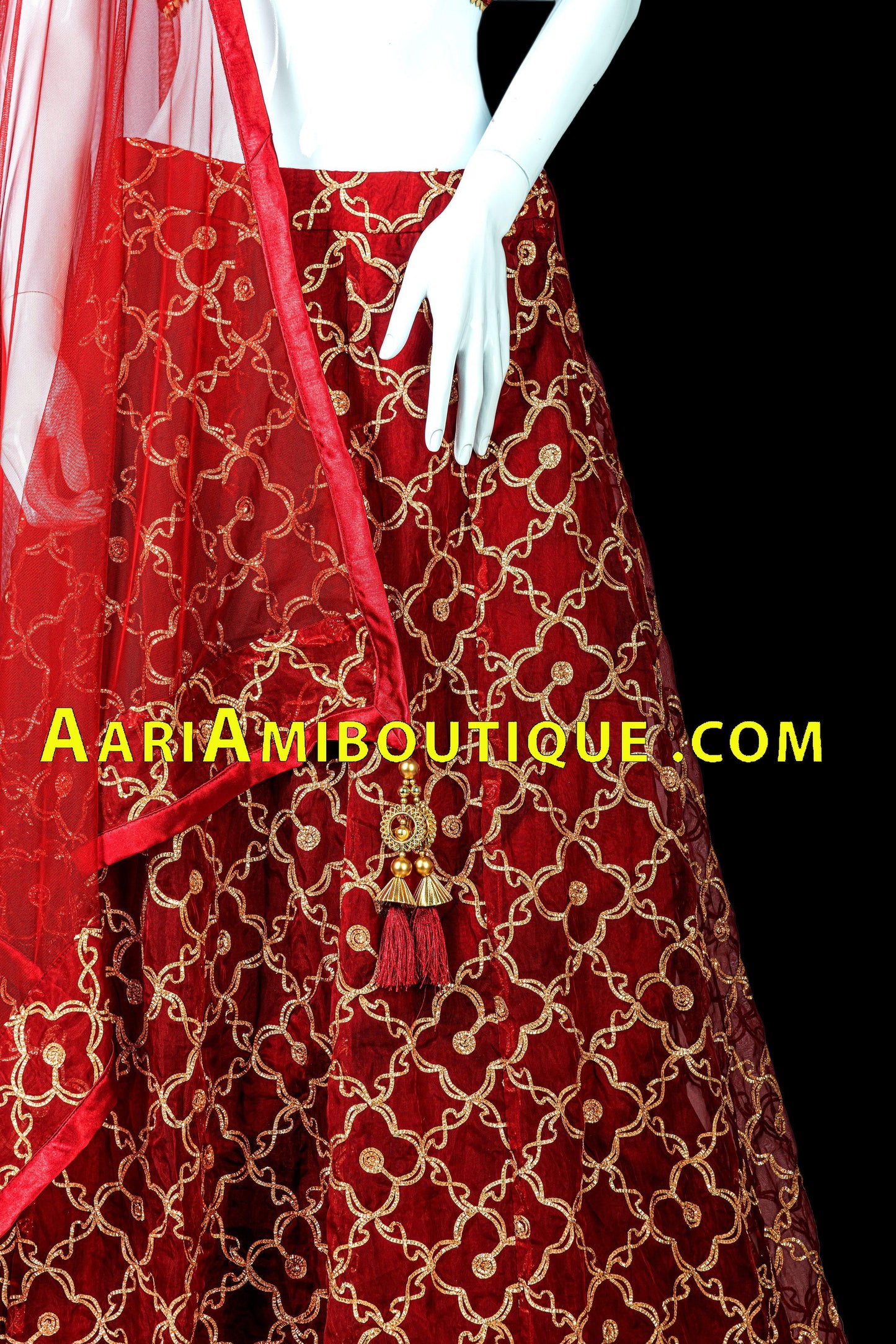 Maroon and Gold Gotawork Lehenga Set-AariAmi Boutique