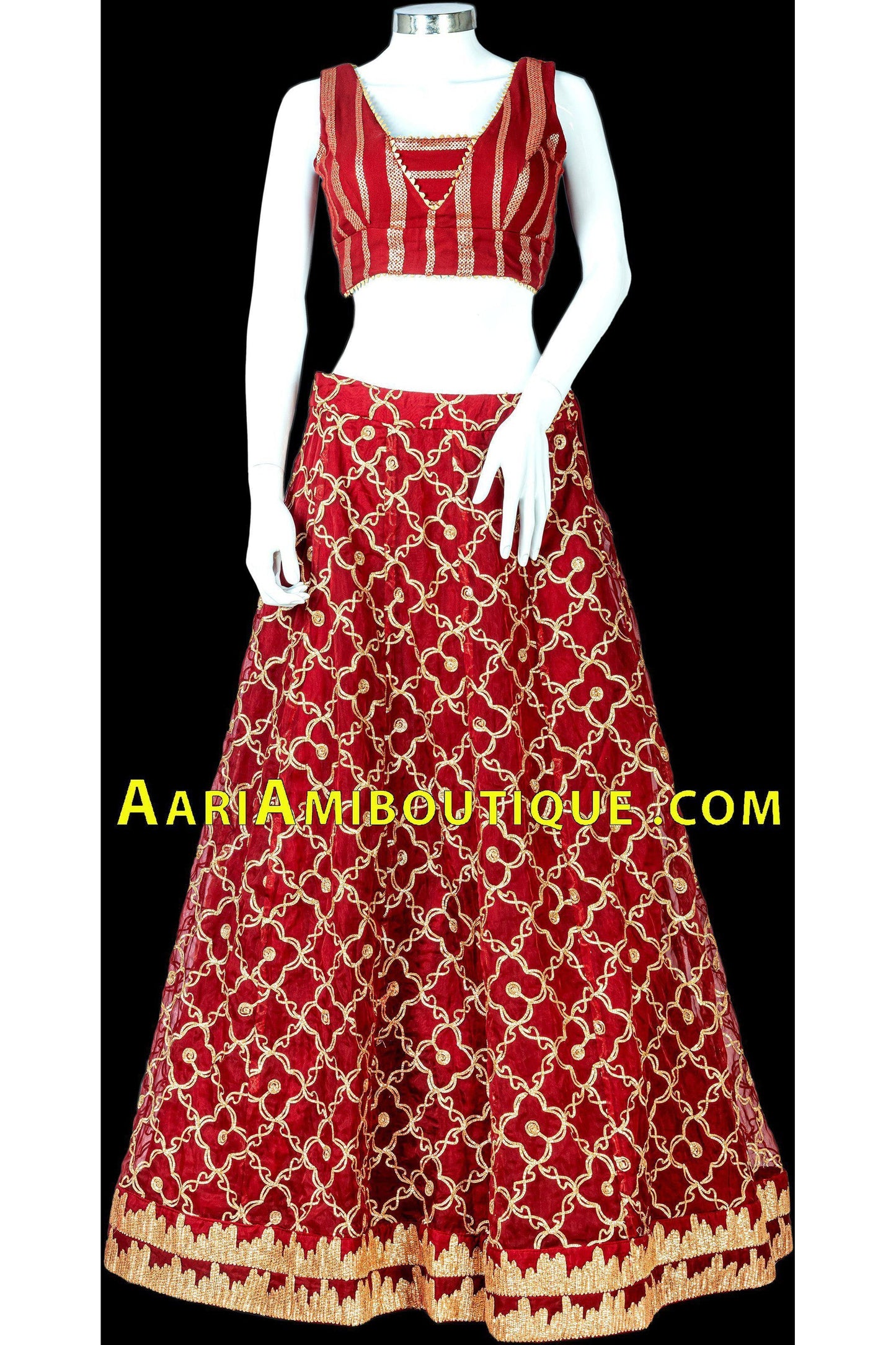 Maroon and Gold Gotawork Lehenga Set-AariAmi Boutique