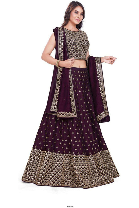 Maroon and Gold Lehenga Set-AariAmi Boutique