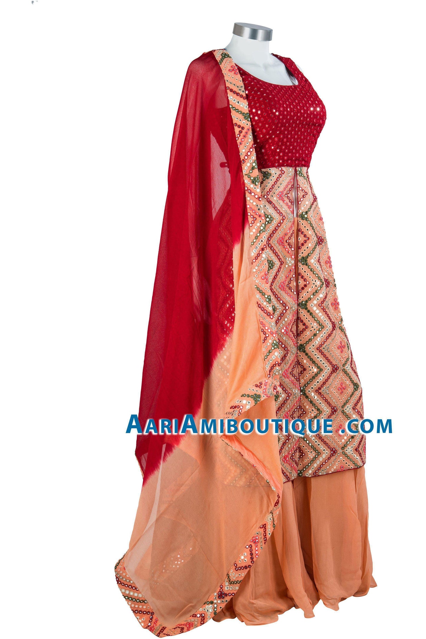 Maroon and Peach Mirrorwork Palazzo Set-AariAmi Boutique
