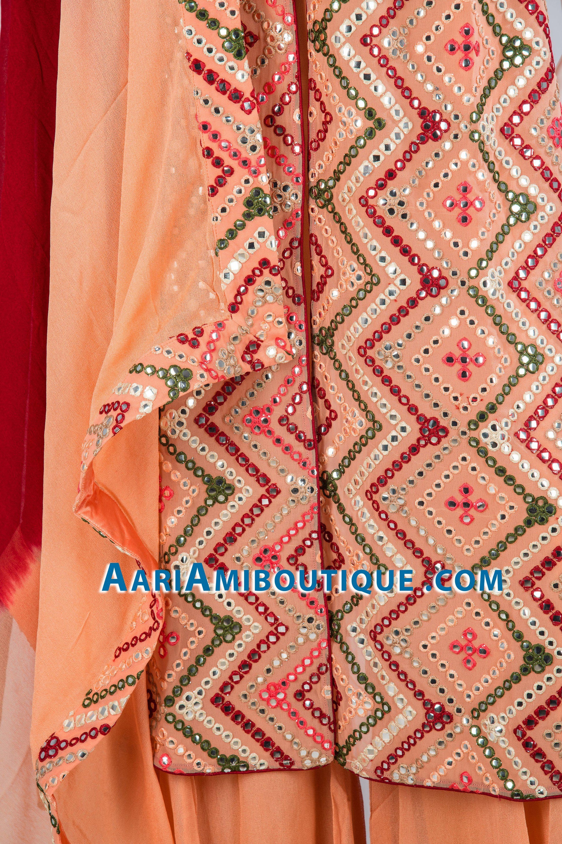 Maroon and Peach Mirrorwork Palazzo Set-AariAmi Boutique