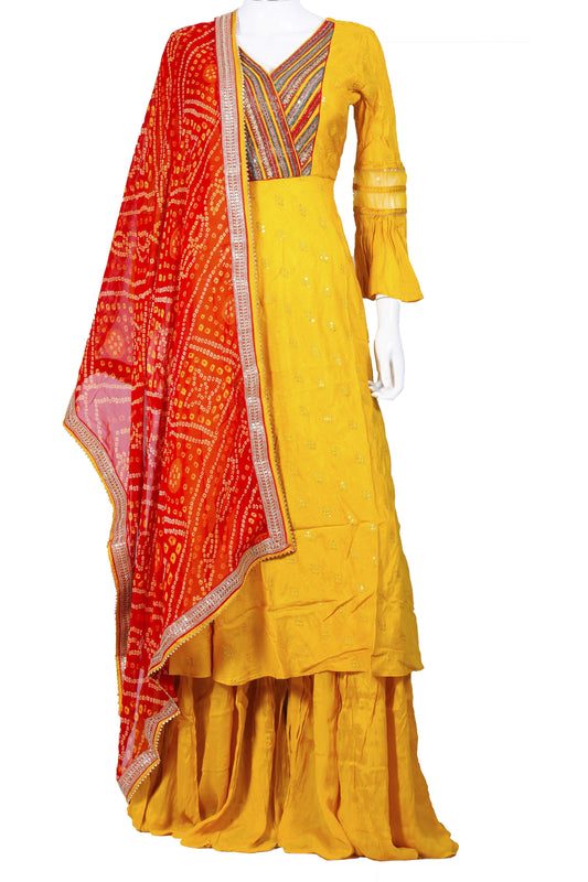 Marvelous Mustard and Red Sharara Set-AariAmi Boutique