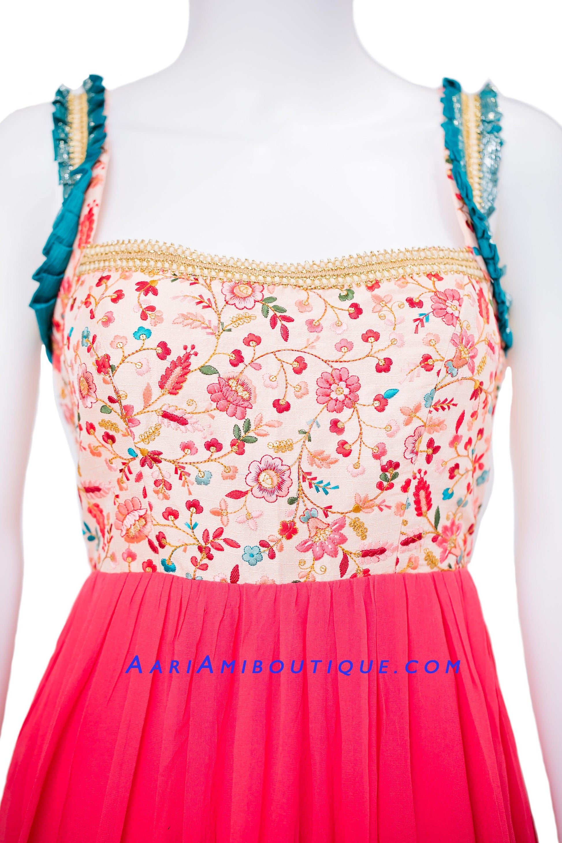 Mesmerizing Coral Pink Georgette Anarkali Set-AariAmi Boutique