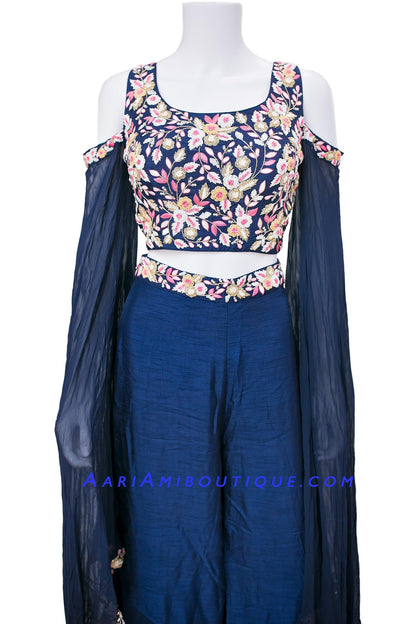 Midnight Blue Embroidered Palazzo Set-AariAmi Boutique