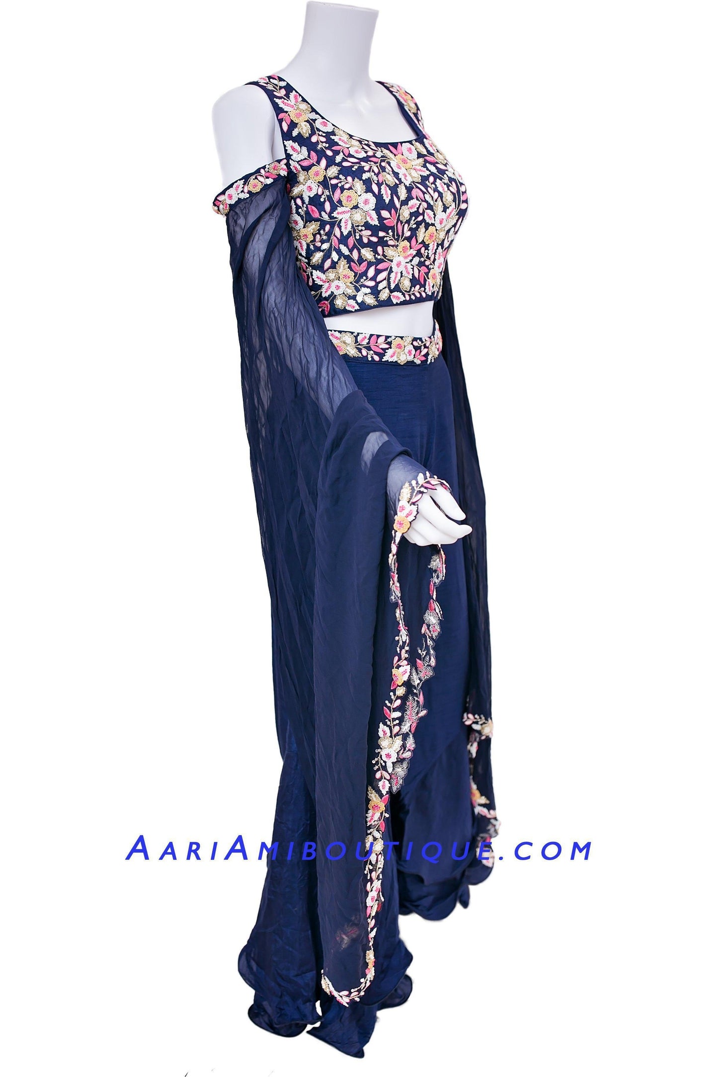 Midnight Blue Embroidered Palazzo Set-AariAmi Boutique