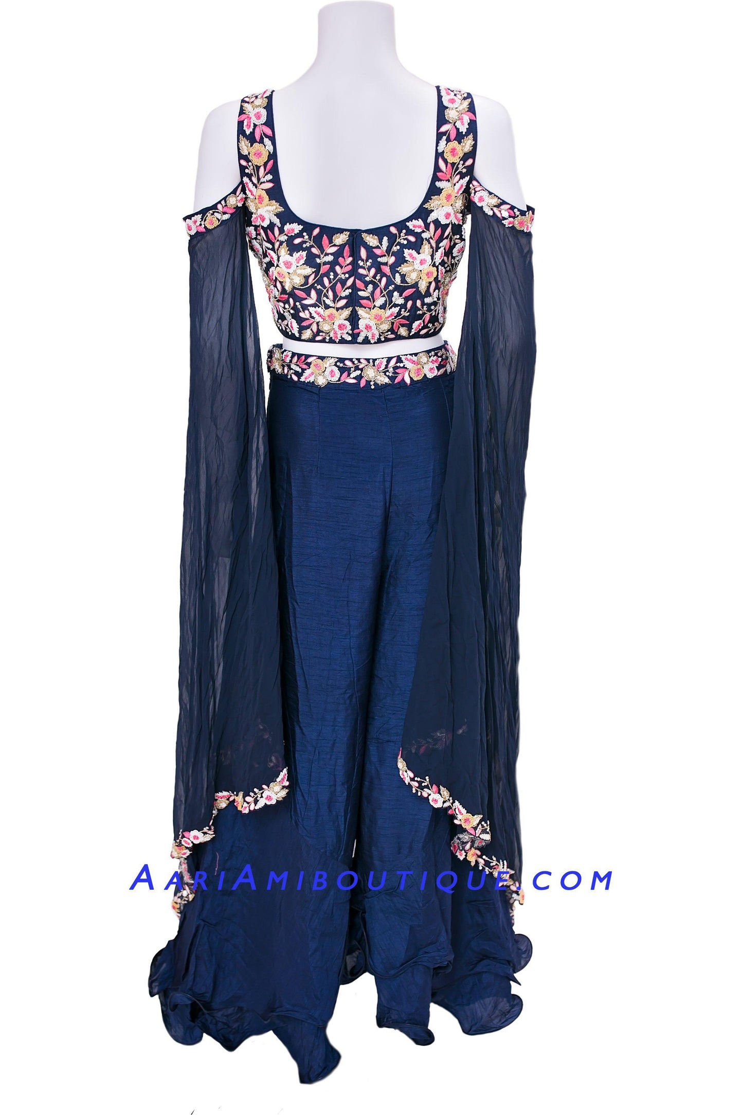 Midnight Blue Embroidered Palazzo Set-AariAmi Boutique