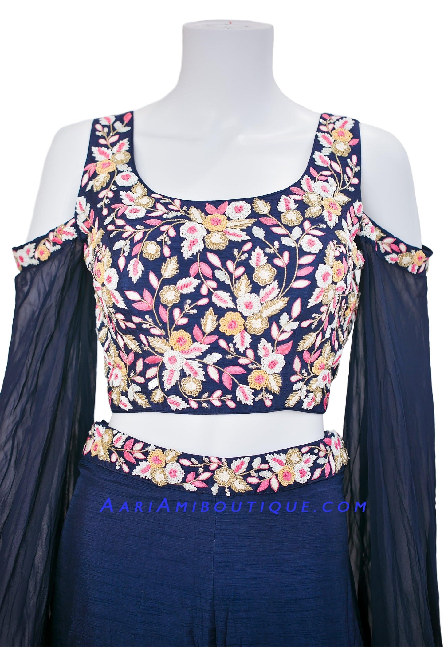 Midnight Blue Embroidered Palazzo Set-AariAmi Boutique